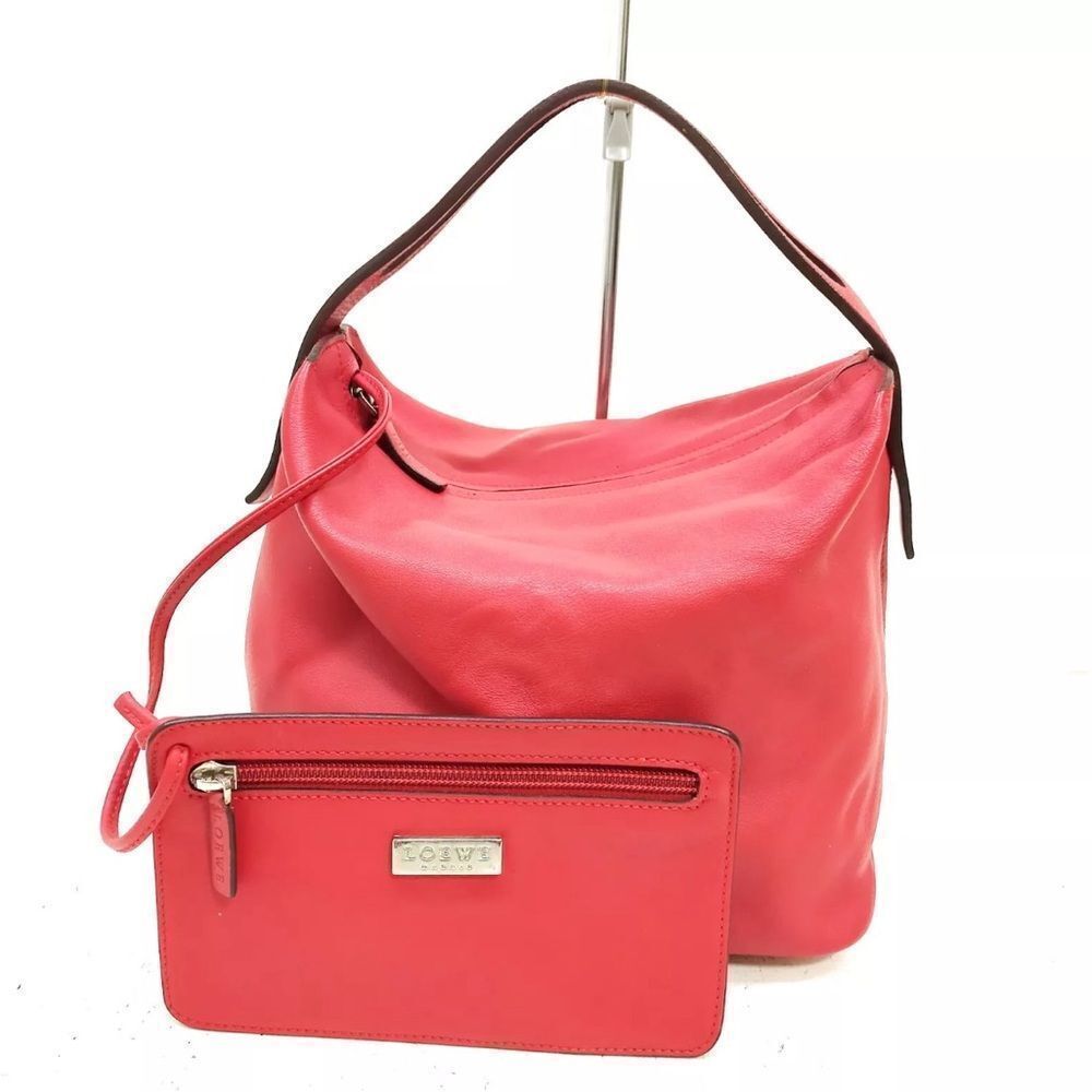 Auth Loewe Smooth Red Leather Cubi Tote Zip Wallet